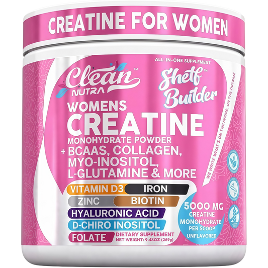 Creatine for Women | Creatine Monohydrate + BCAA Powder Myo-Inositol Collagen Biotin Hyaluronic Acid Folate L Glutamine Vitamin D3 Iron Zinc D-Chiro-Maca Digestion Shelf Builder By Clean Nutra